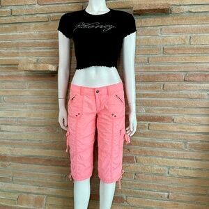 Bright Coral Pink Cargo Capris
